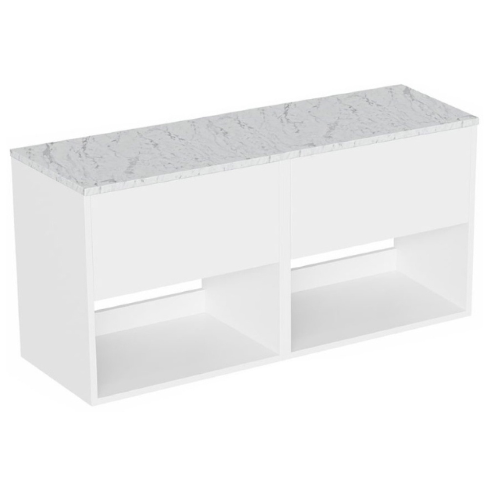 Cut out image of the Britton Hackney Glossy White 1200mm Double Wall Hung Vanity Unit & Worktop
