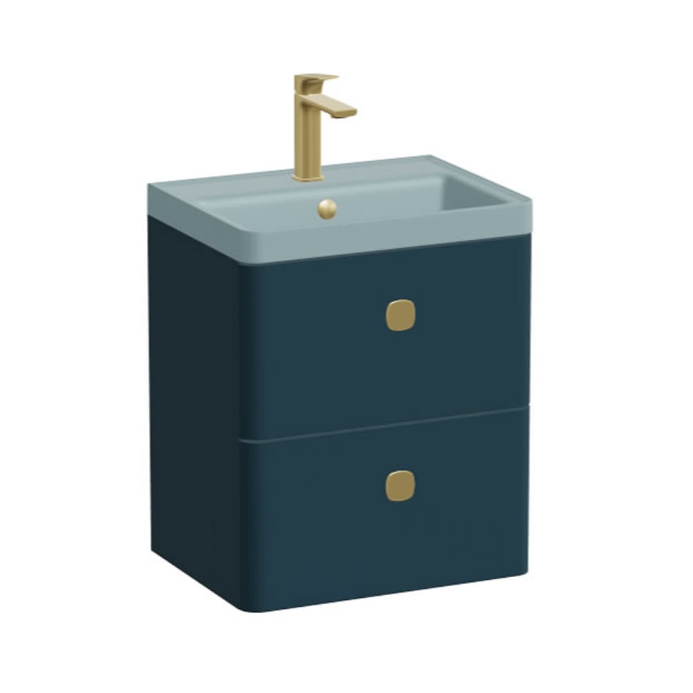 Vado Cameo 500mm Atlantic Blue Wall Hung 2 Drawer Vanity Unit & Cove Blue Basin