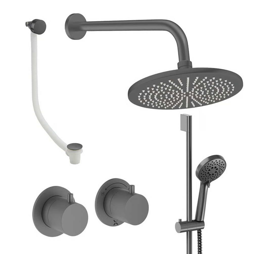 Cutout image of Crosswater Module Slate Triple Outlet Slide Rail Shower Bath Set