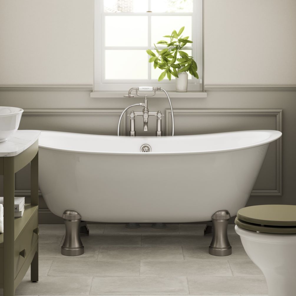 Lifestyle image of Burlington Guild Floor standing Nickel Bath Shower Mixer