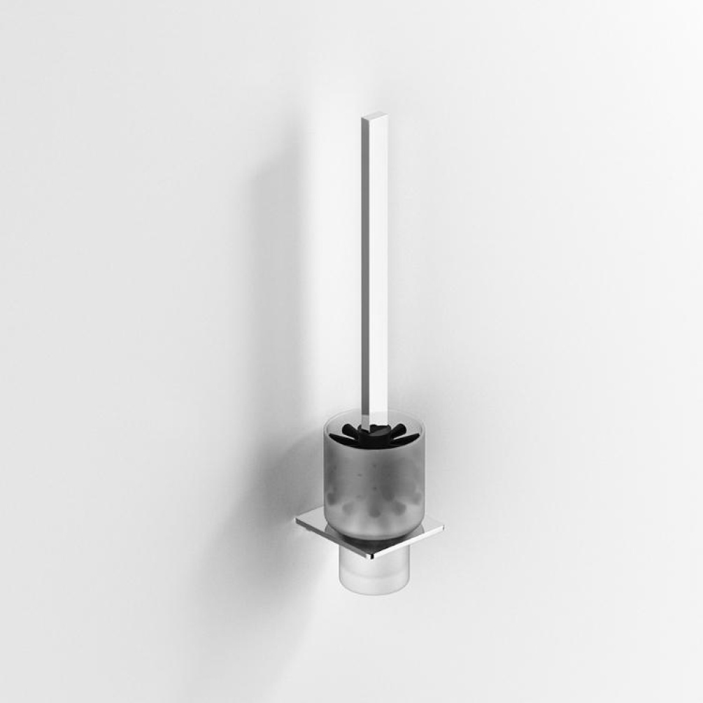 Close up product image of the Origins Living S Cube Chrome Toilet Brush Set