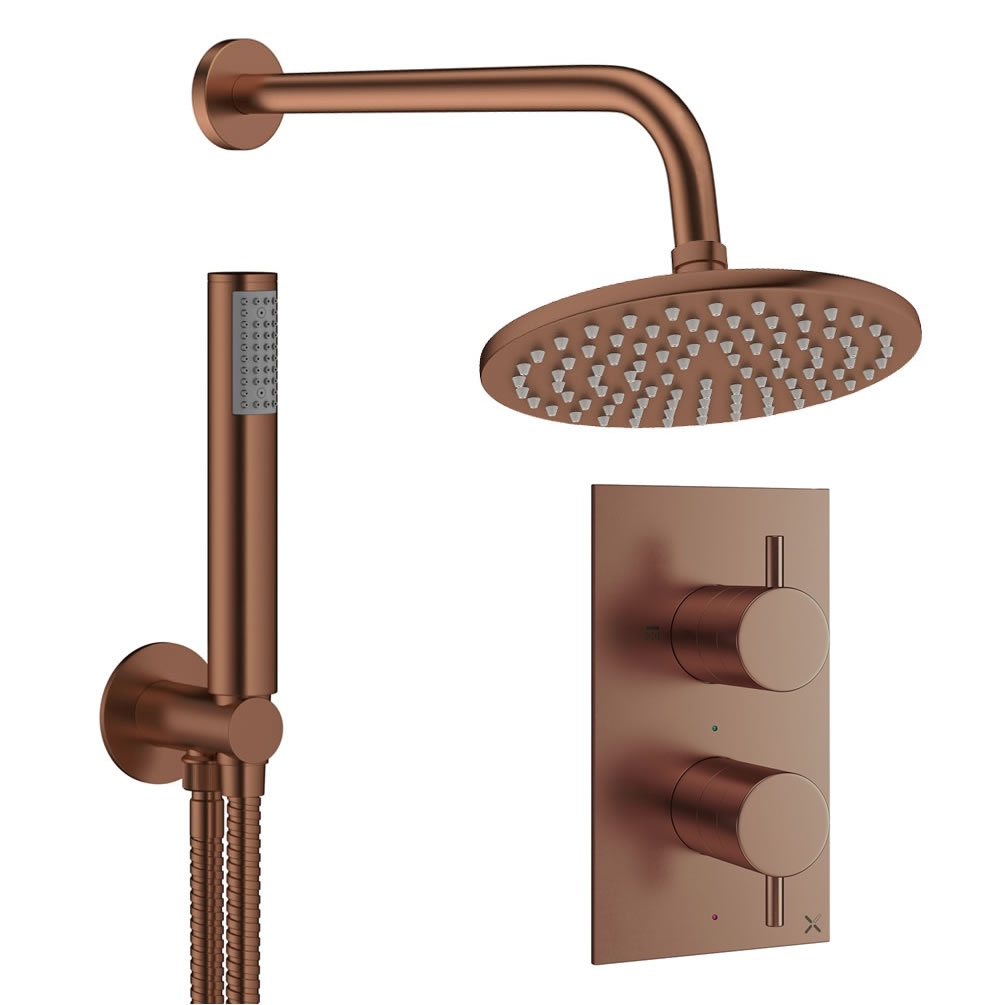 Cutout image of Crosswater Design Brushed Bronze Dual Outlet Rainfall Shower Set