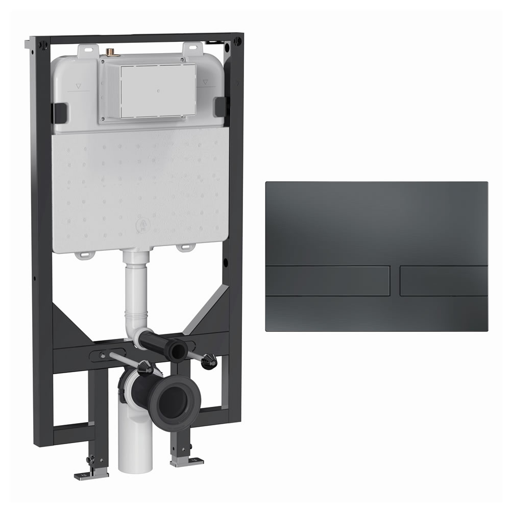 Cutout image of Crosswater 1140mm Ultra-Slim Wall-Hung Cistern Frame & Venue Slate Dual Flush Plate
