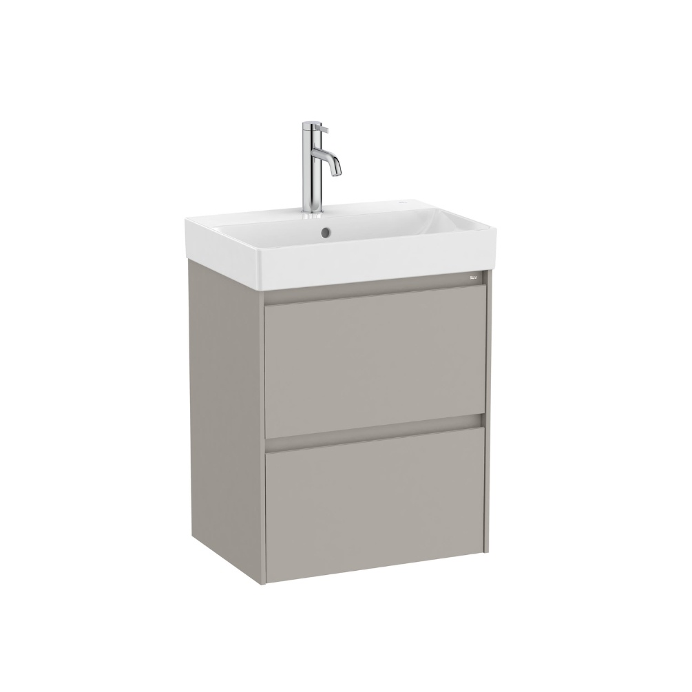 Cut out image of Roca Ona Compact 500mm x 360mm Sand Grey Wall Hung 2 Drawer Cloakroom Vanity Unit & Basin