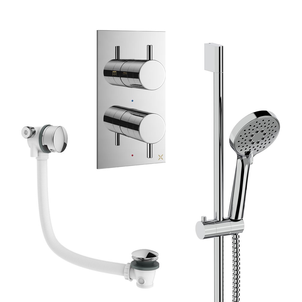 Crosswater Design Chrome Dual Outlet Slide Rail Shower Bath Set