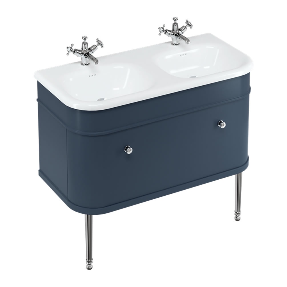 Burlington Chalfont 1000mm Double Basin, Blue Unit & Chrome Legs