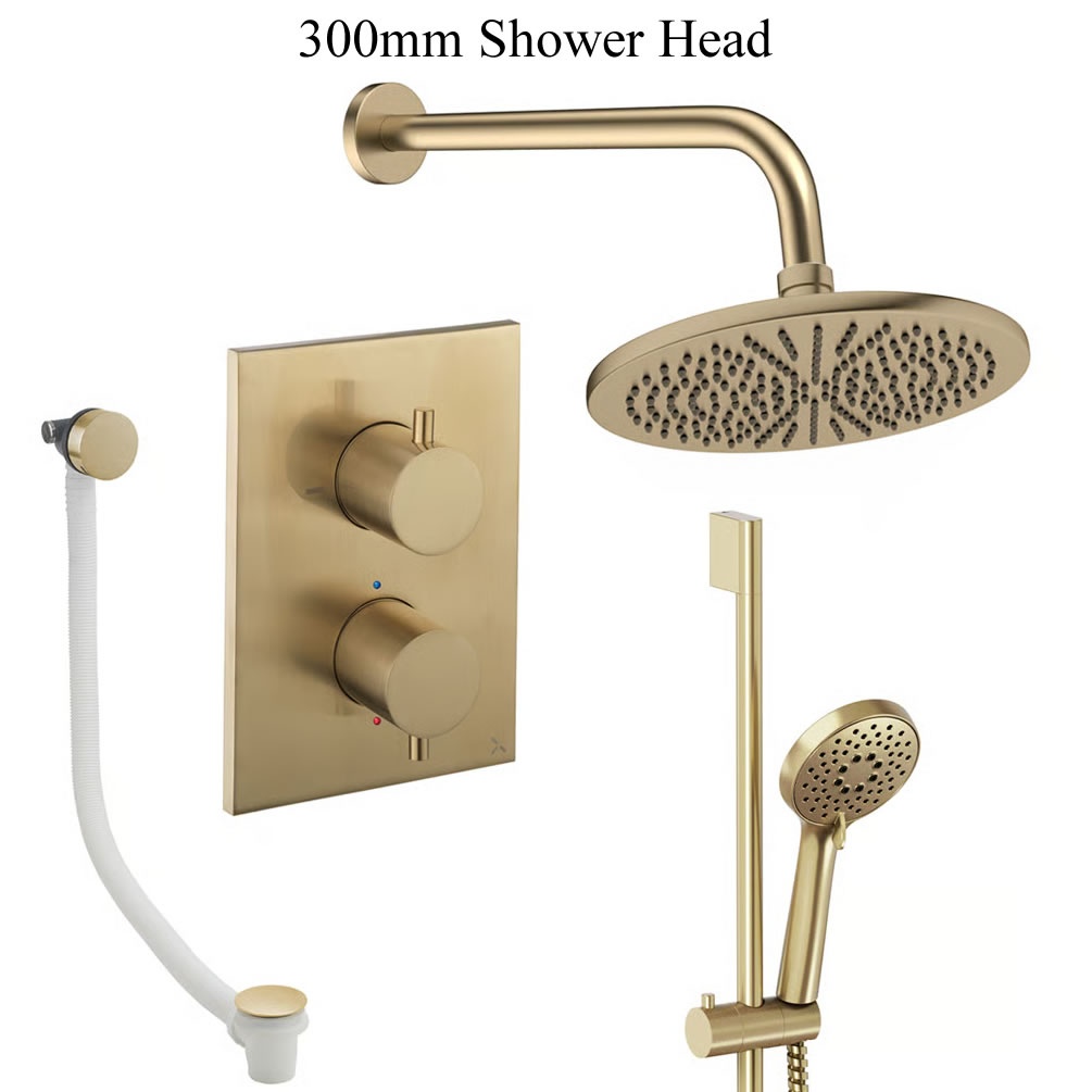 Cutout image of Crosswater Crossbox Brushed Brass Triple Outlet Slide Rail Shower Bath Set