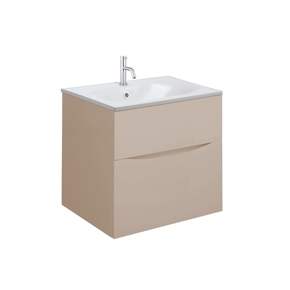 Product Cut out image of the Crosswater Glide II Warm Stone 500mm Double Drawer Unit with Cast Mineral Marble 1 Tap Hole Basin