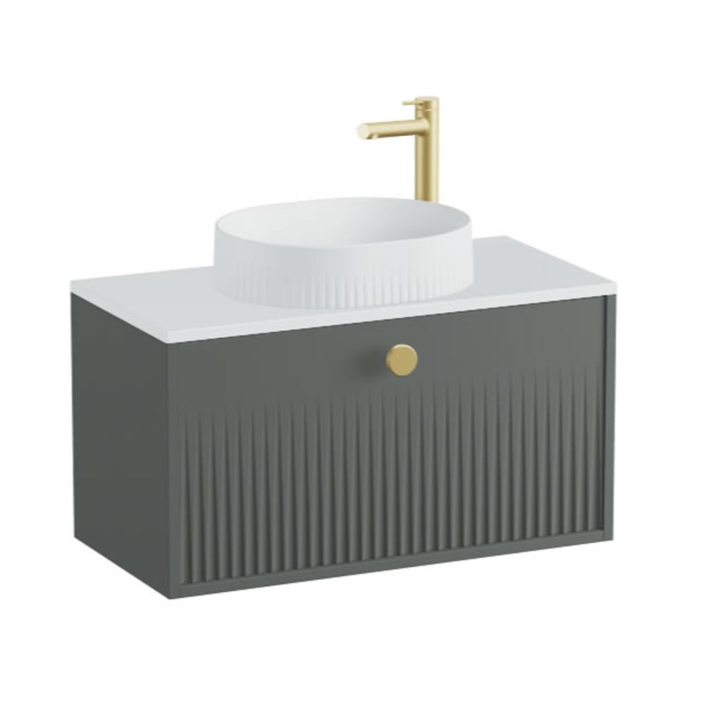 Vado Safari Fluted 800mm Charcoal Grey Wall Hung Vanity Unit & Arctic White Worktop