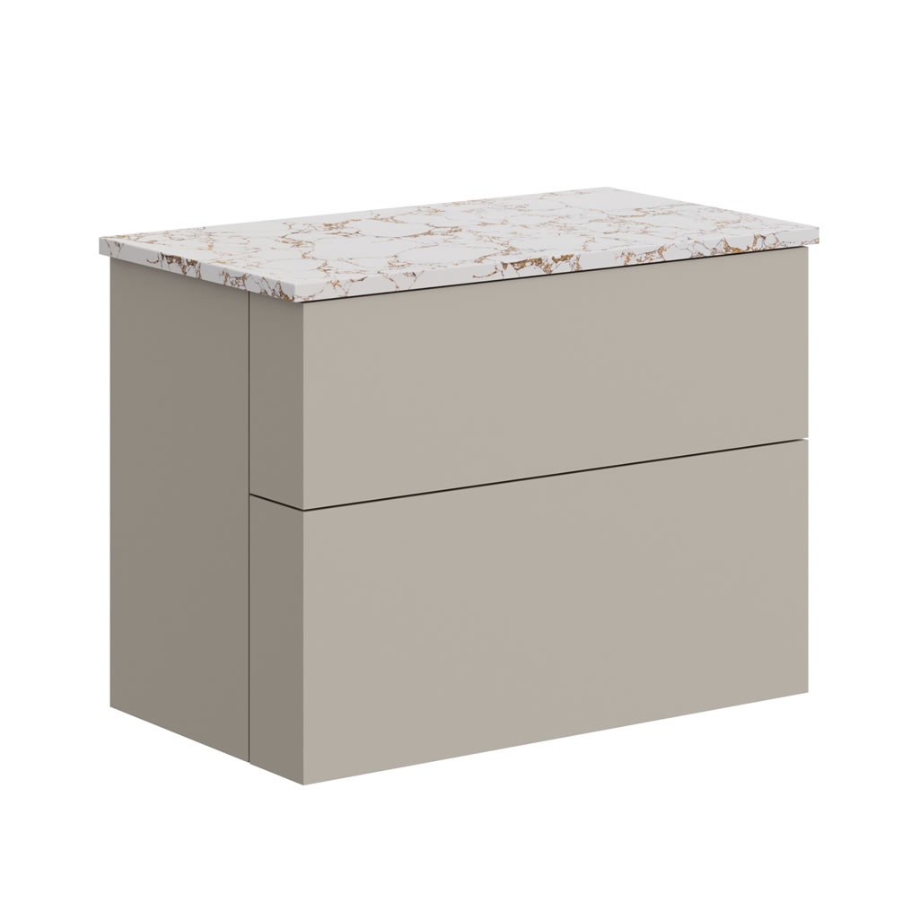 Crosswater Avenue Warm Stone 800mm Double Drawer Unit & Gold Vein Worktop