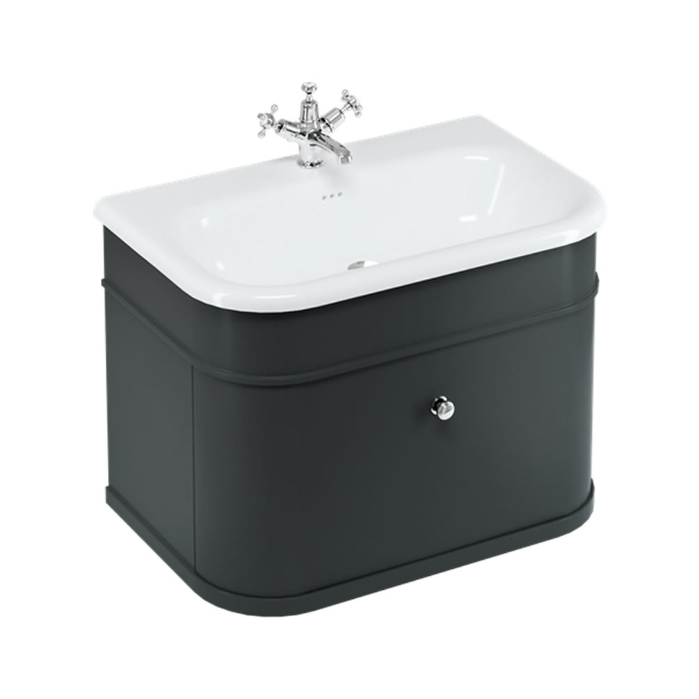 Burlington Chalfont 750mm Ceramic Basin (3 Tap Holes) & Matt Black Wall Hung Unit