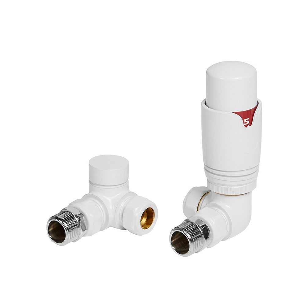 Cutout image of Redroom by Barwick White Corner Thermostatic Radiator Valves