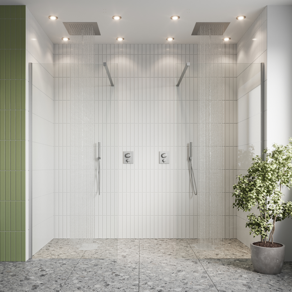 Lifestyle Photo of Crosswater Gallery 10 Brushed Stainless Steel Double Wetroom Screen