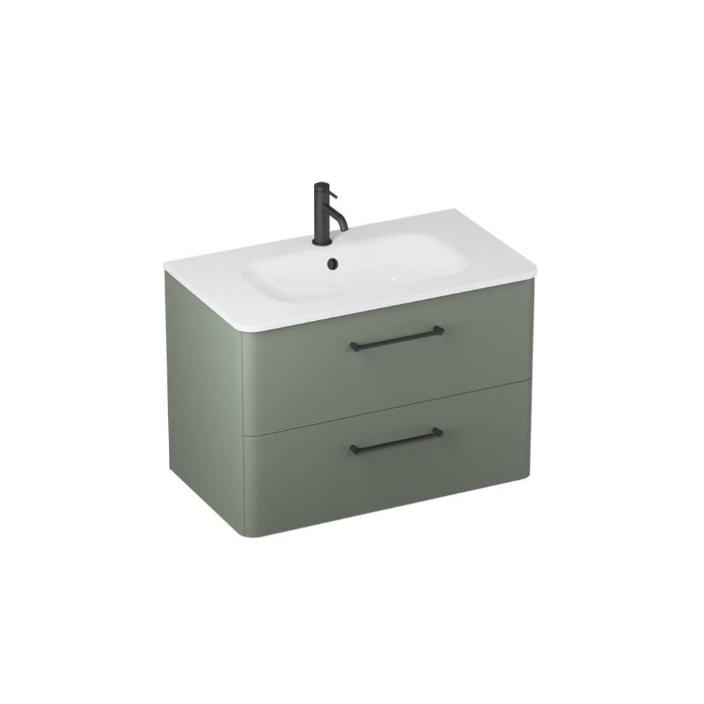 Britton Camberwell 800mm Earthy Green Wall Hung Double Drawer Vanity Unit & Basin