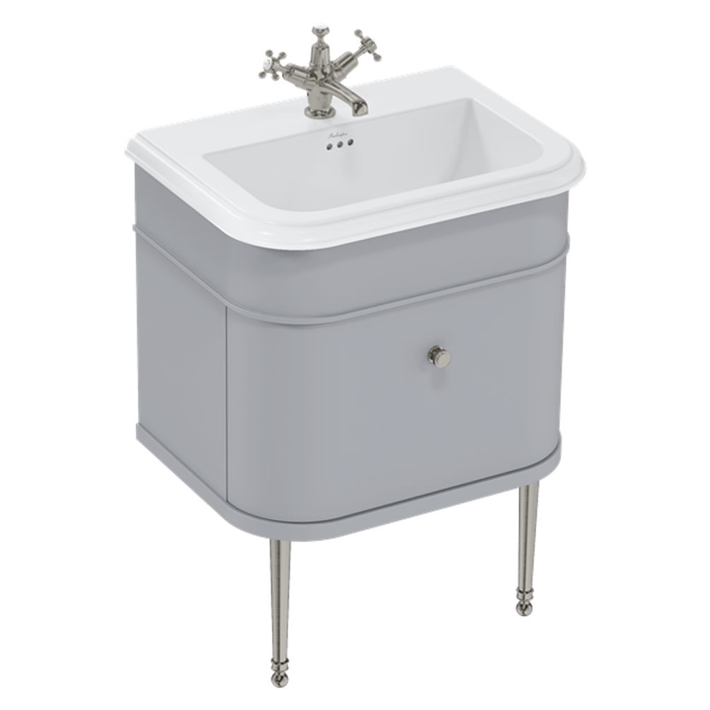 Burlington Chalfont 650mm Ceramic Basin (3 Tap Holes) Grey Unit & Nickel Legs