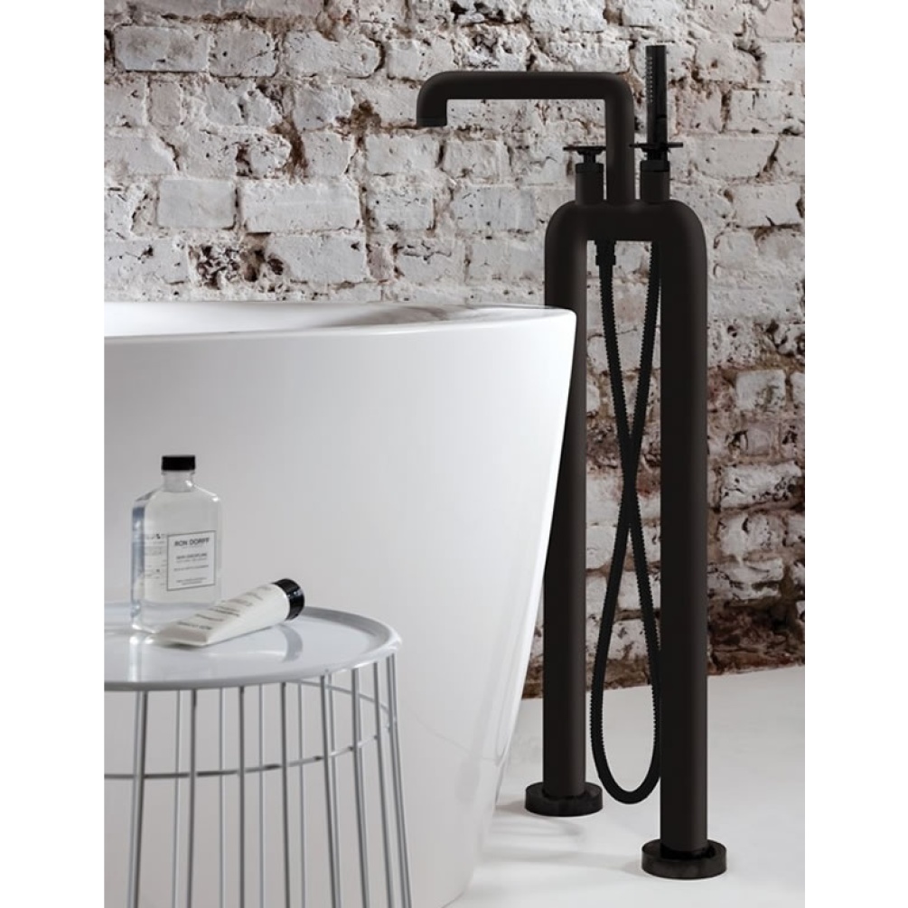 Lifestyle image of Crosswater UNION Matt Black Freestanding Wheel Bath Shower Mixer