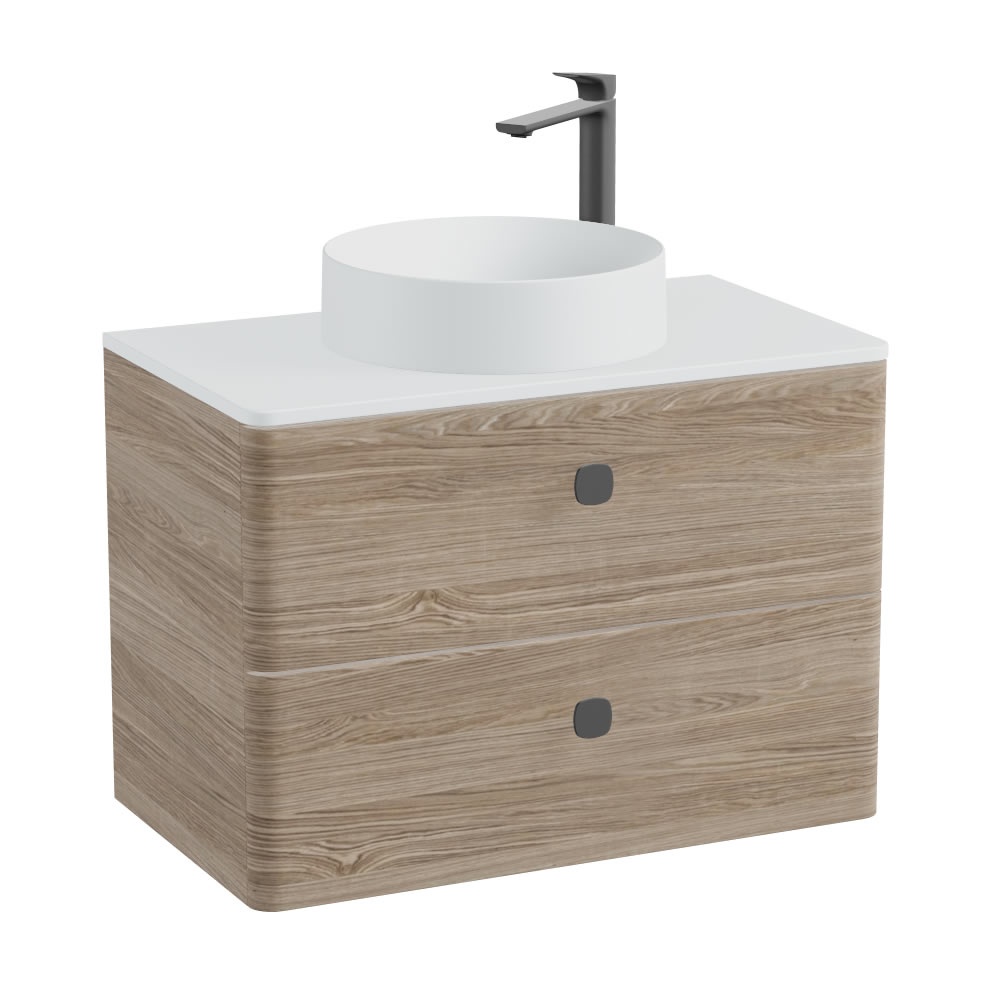 Vado Cameo 800mm Natural Oak Wall Hung 2 Drawer Vanity Unit, Arctic Worktop & Basin