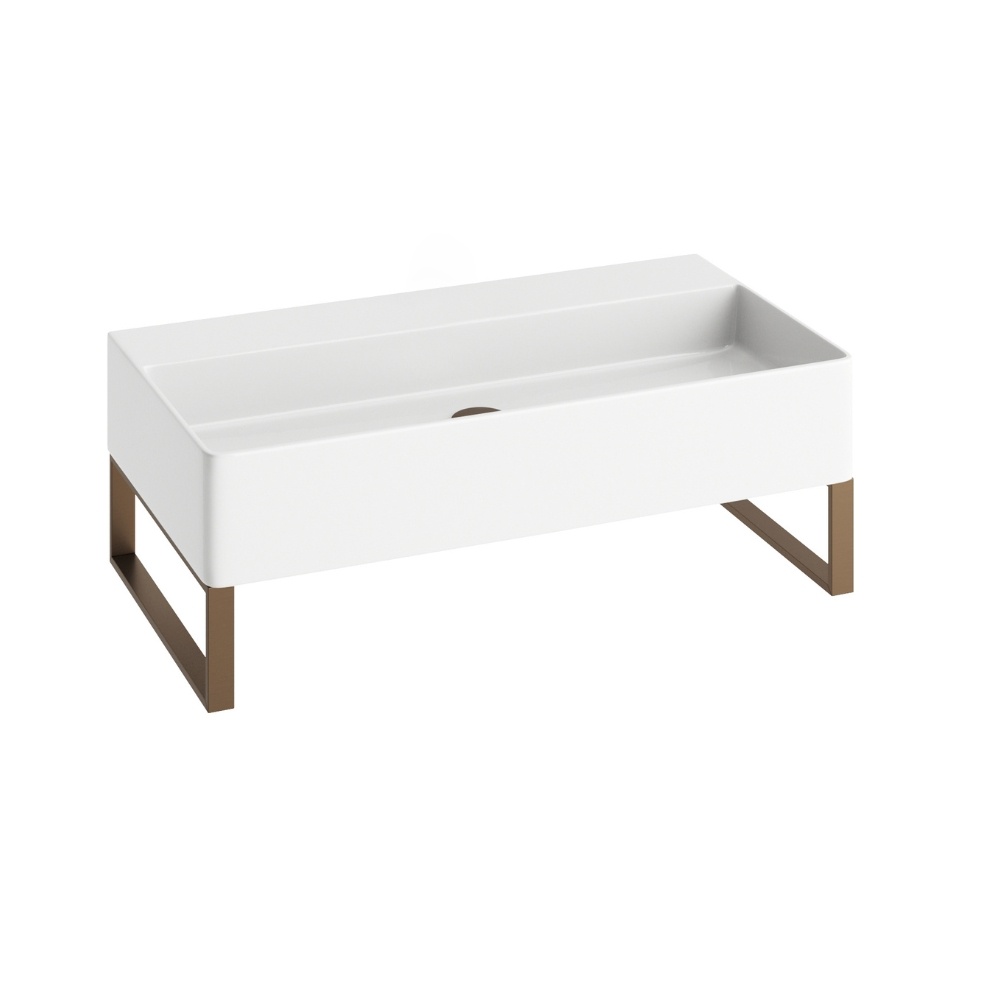 Product Cut out image of the Abacus Concept Pure 800mm Basin with Brushed Bronze Towel Hangers with no tap holes