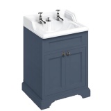 Burlington Classic 650mm Basin with Invisible Overflow & Blue Freestanding Vanity Unit with Doors