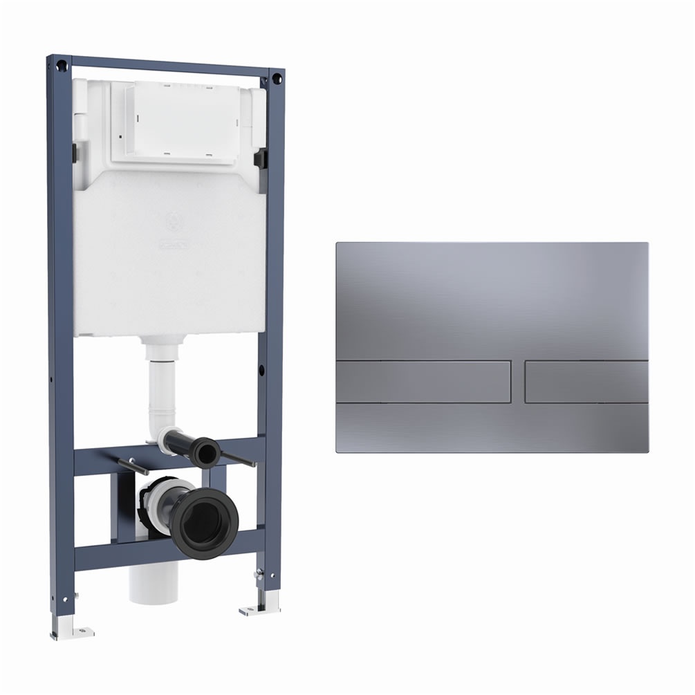 Cutout image of Crosswater 1120mm Wall-Hung Cistern Frame & Venue Brushed Nickel Dual Flush Plate