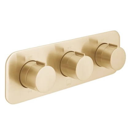 Cutout image of Vado Individual Altitude Brushed Gold Triple Outlet Thermostatic Shower Valve