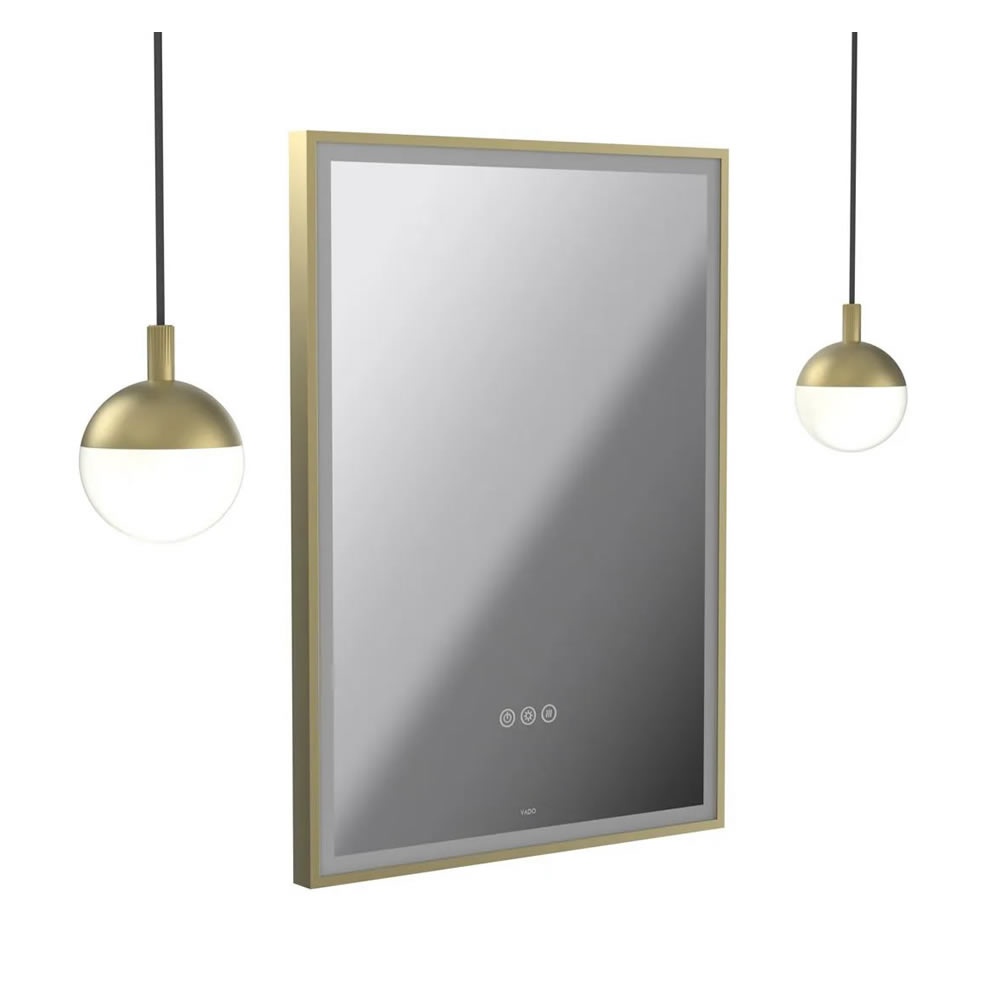 Vado Safari Satin Brass 500mm Illuminated Mirror With 2 Pendant Globe Lights