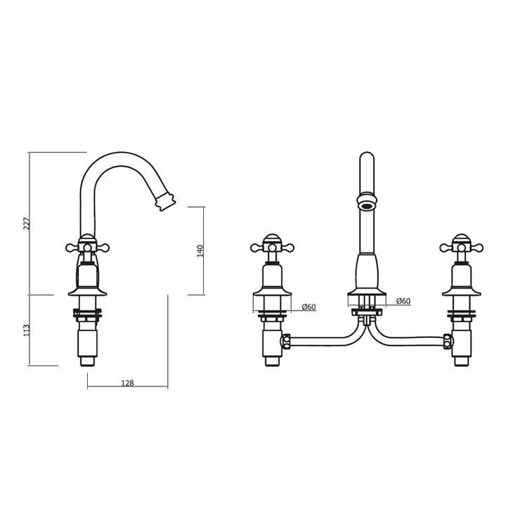 Crosswater Belgravia Crosshead Basin 3 Hole Set Inc Waste BL135DPC Sanctuary Bathrooms