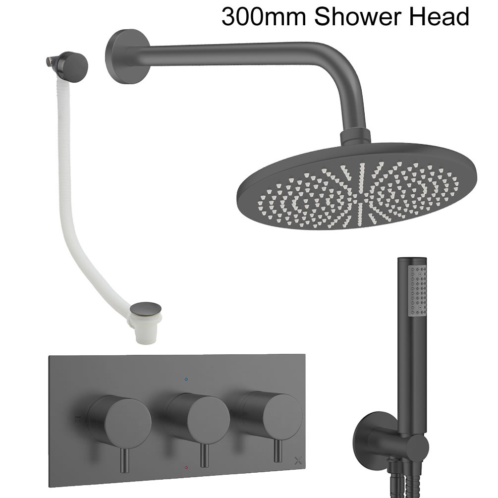 Cutout image of Crosswater Design Slate Three Outlet Shower Bath Set 300mm head spec