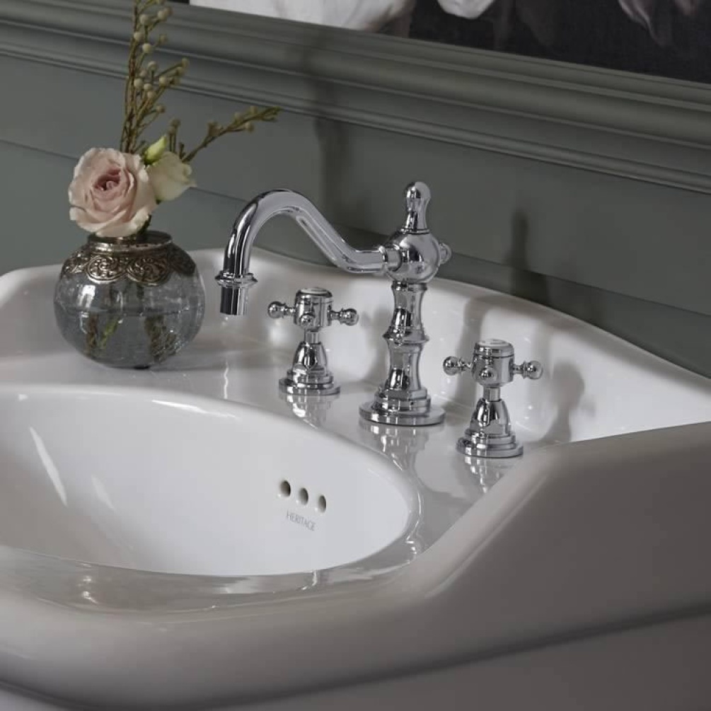 Heritage Hartlebury 3 Taphole Swivel Spout Basin Mixer Chrome Finish Lifestyle Image