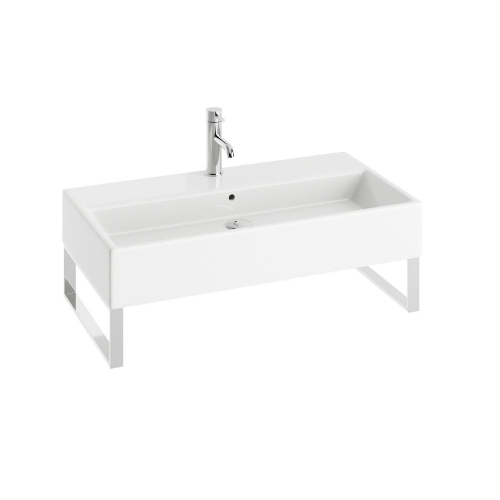 Product Cut out image of the Abacus Concept Pure 800mm Basin with Polished Stainless Steel Towel Hangers with one tap hole