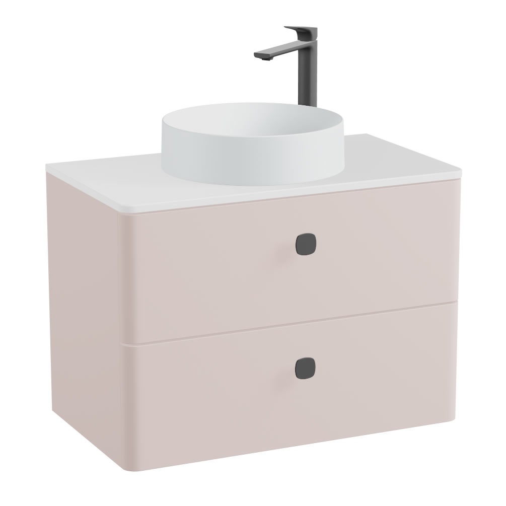 Vado Cameo 800mm Pink Clay Wall Hung 2 Drawer Vanity Unit, Gloss Worktop & Arctic Basin
