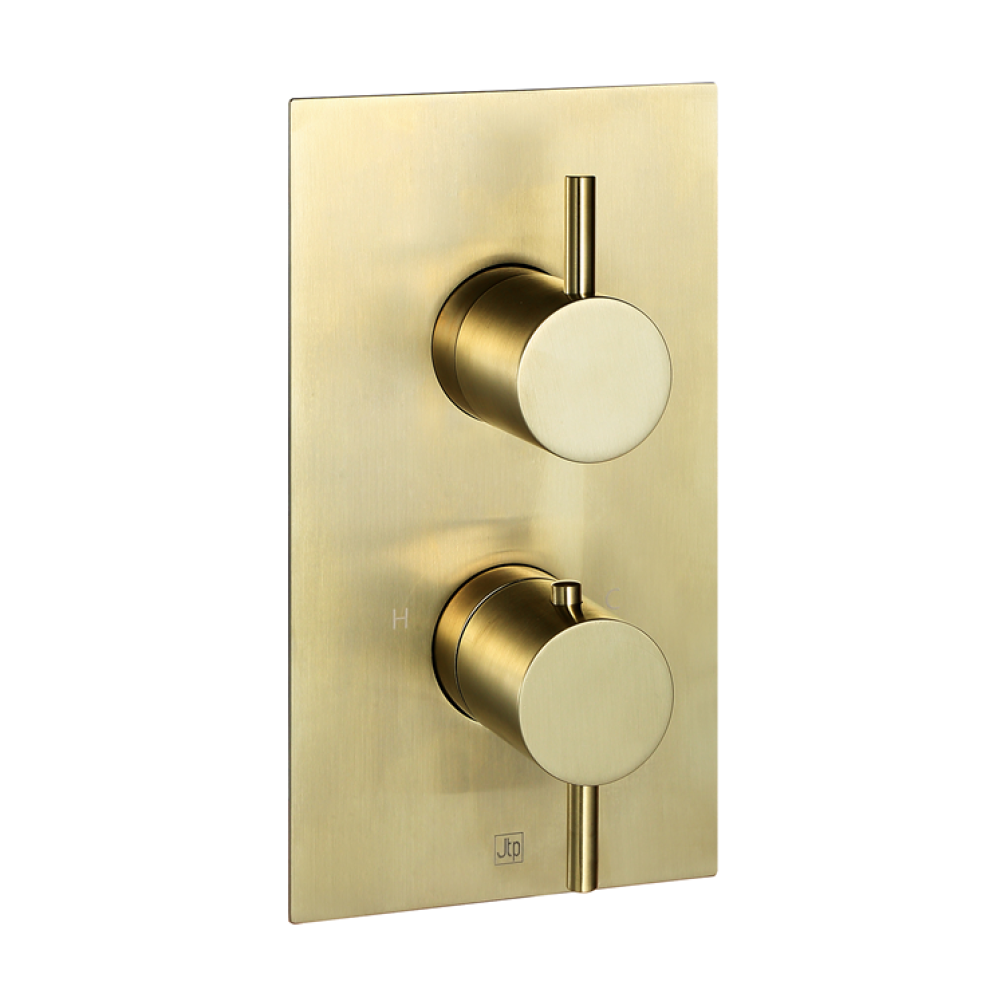 Product Cut out image of the JTP Vos Brushed Brass Dual Outlet Concealed Shower Valve