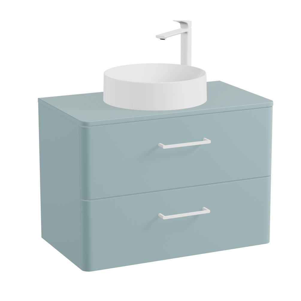 Vado Cameo 800mm Cove Blue Wall Hung 2 Drawer Vanity Unit, Worktop & Gloss Basin