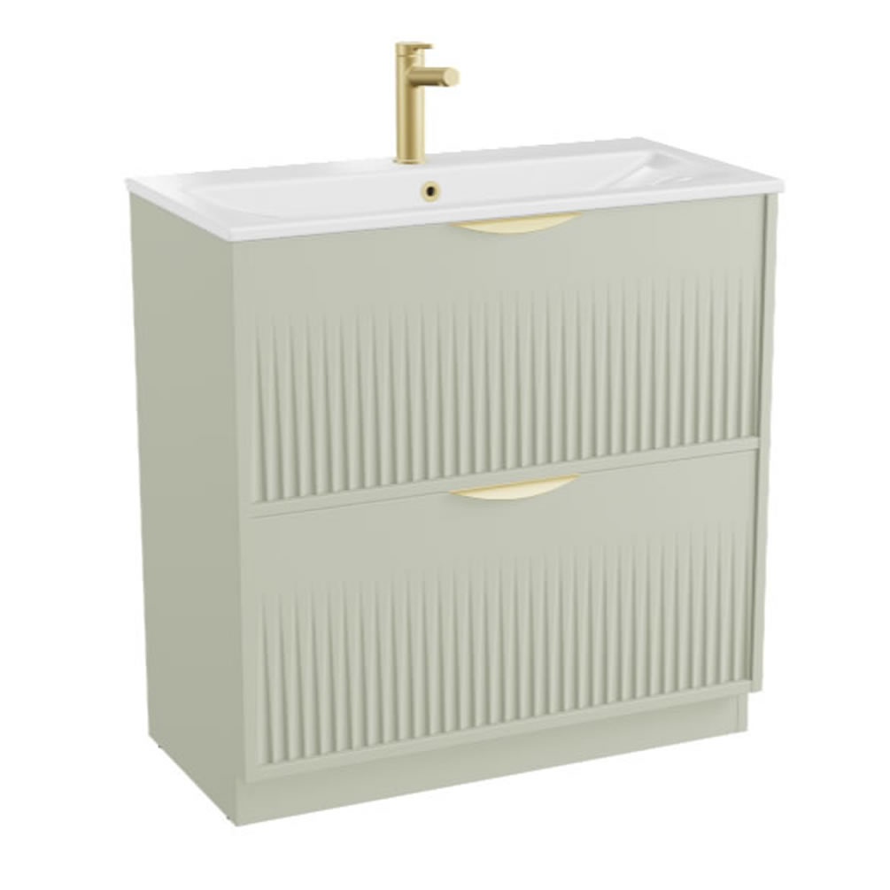 Vado Safari Fluted 800mm Sage Green Floorstanding Vanity Unit & Ceramic Basin