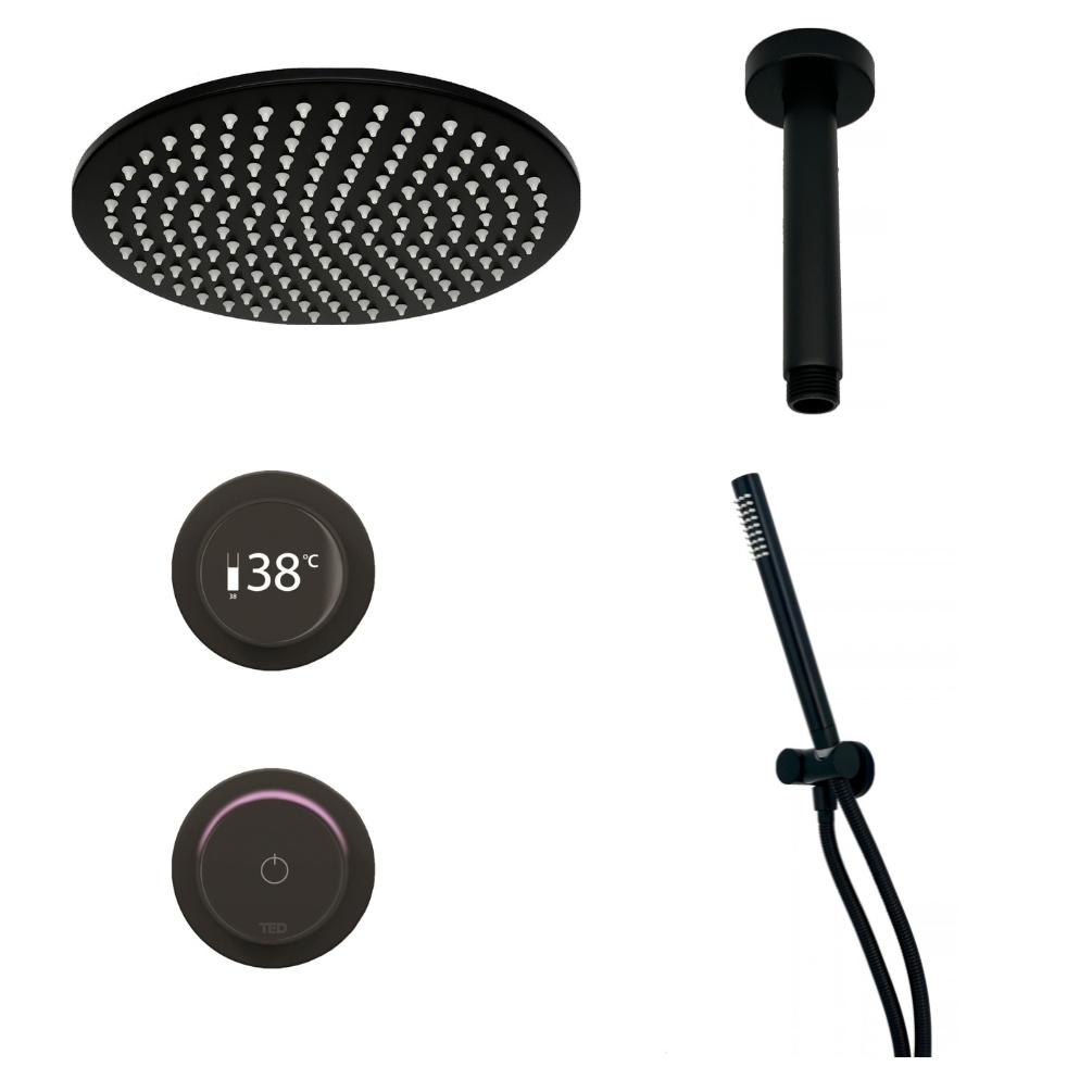 Ted Togo Matt Black Ring Valve Ceiling Arm Cut Out