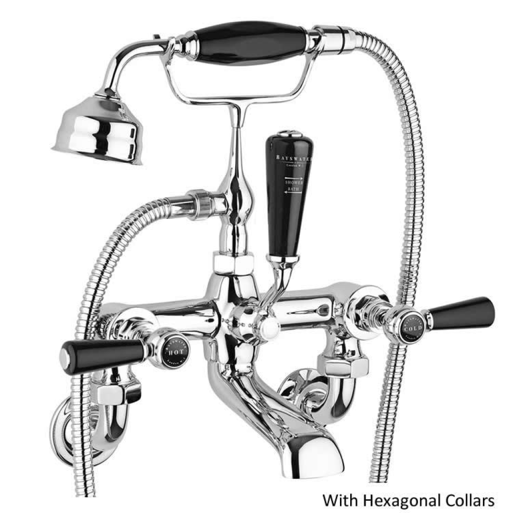 Photo of Bayswater Lever Black & Chrome Wall Mounted Bath Shower Mixer with Hexagonal Collars
