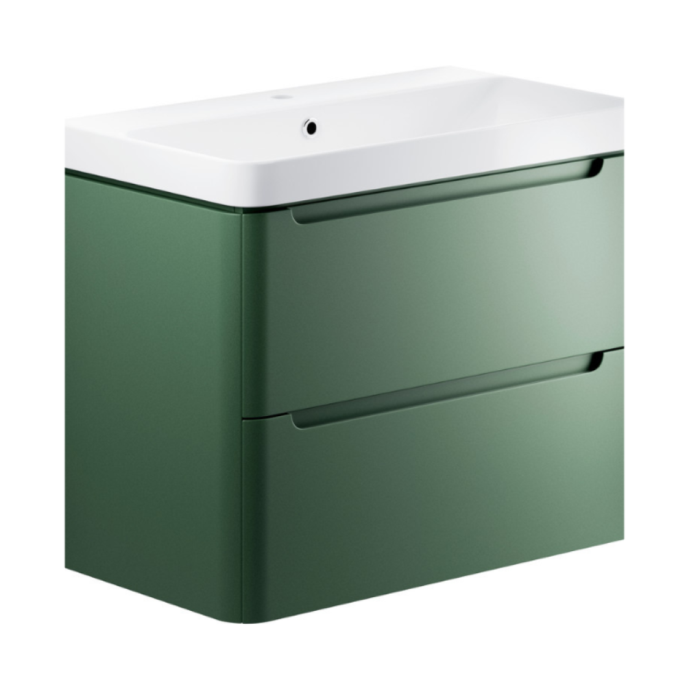 Apex Matt Sage Green 2 Drawer Wall Hung Vanity Unit & Basin - 3 Sizes