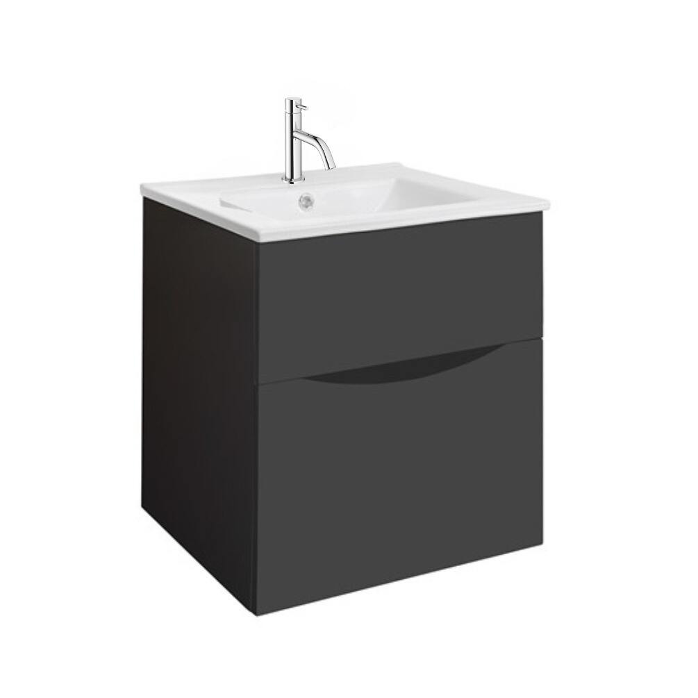 Product Cut out image of the Crosswater Glide II Matt Black 500mm Double Drawer Unit with Ceramic 1 Tap Hole Basin