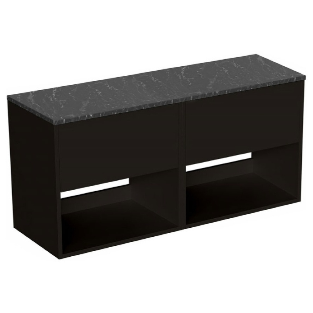 Cut out image of the Britton Hackney Matt Black 1200mm Double Wall Hung Vanity Unit & Marquina Worktop