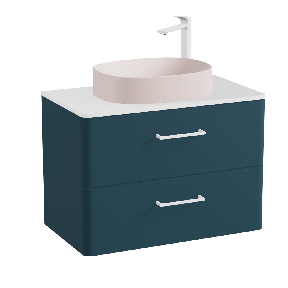 Vado Cameo 800mm Pink Clay Wall Hung 2 Drawer Vanity Unit, Gloss Worktop & Pink Basin