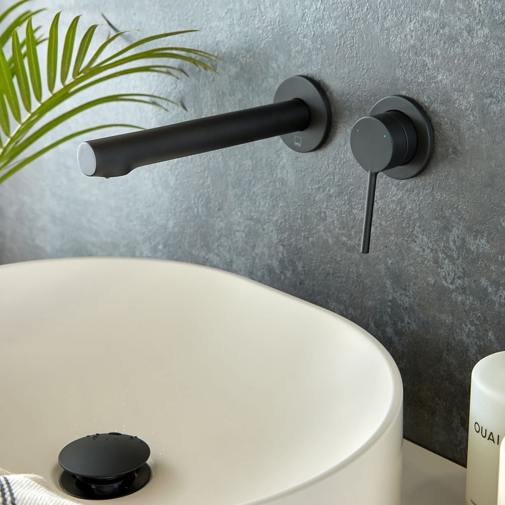 Vado Safari Lever Matt Black 2 Tap Hole Wall Mounted Basin Mixer Lifestyle 1