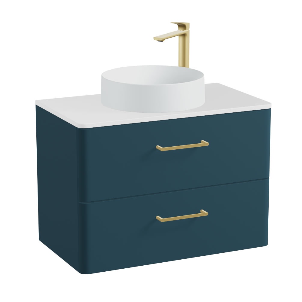 Vado Cameo 800mm Atlantic Blue Wall Hung 2 Drawer Vanity Unit, Gloss Worktop & Arctic Basin