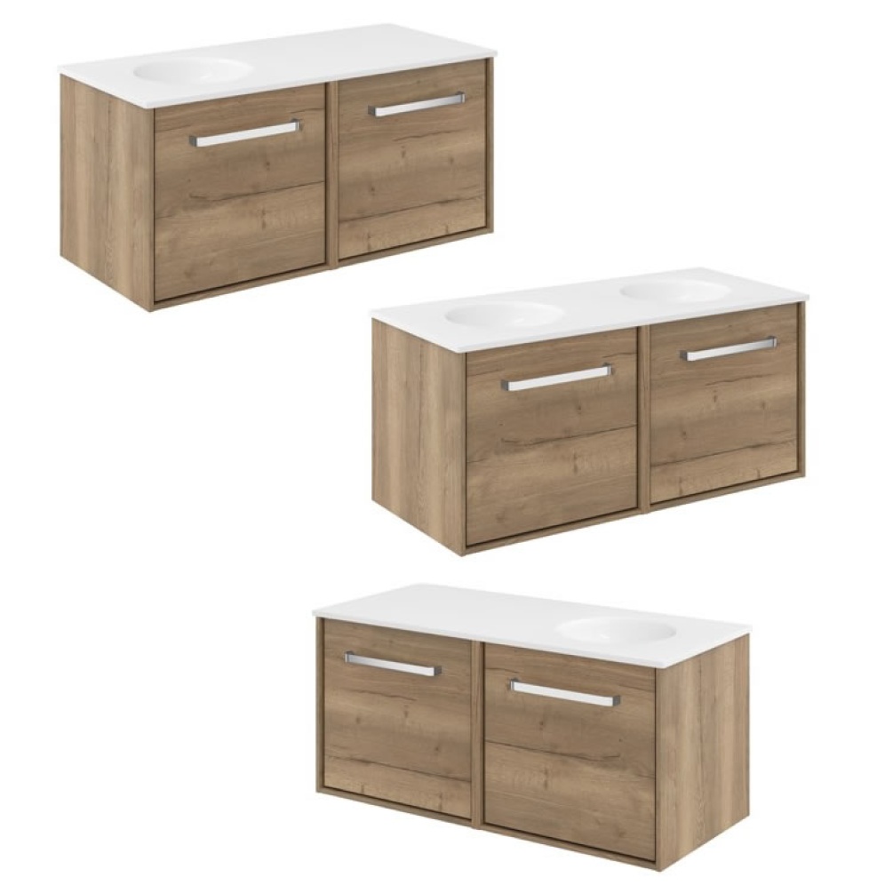 Cutout image of Crosswater Infinity 1000mm Windsor Oak Wall-Hung Vanity Unit & Basin