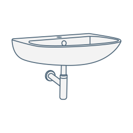 iconography image of a wall hung or wall mounted bathroom sink/basin