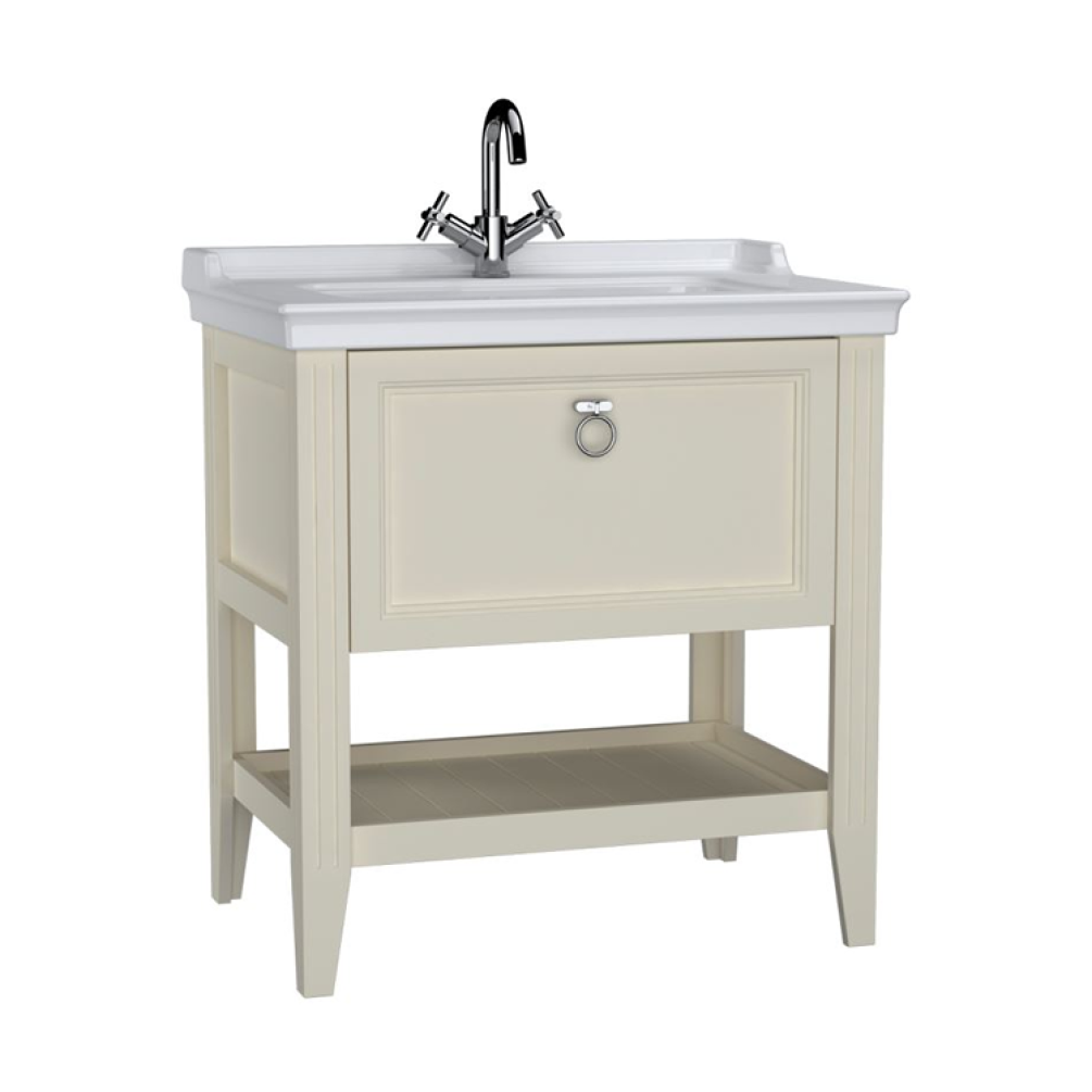 Photo of VitrA Valarte 800mm Matt Ivory Single Drawer Unit - 1TH Unit with Chrome Handles Cutout