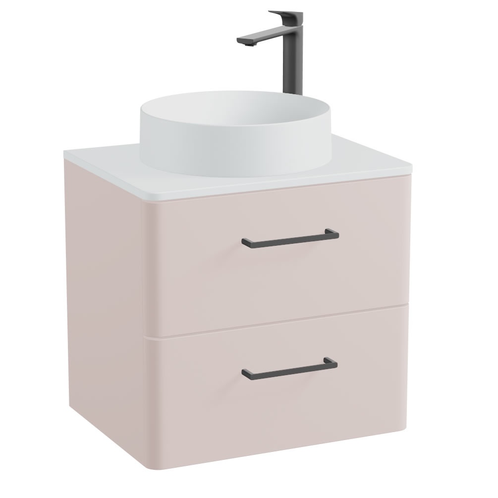 Vado Cameo 600mm Pink Clay Wall Mounted Vanity Unit, Arctic White Worktop & Basin