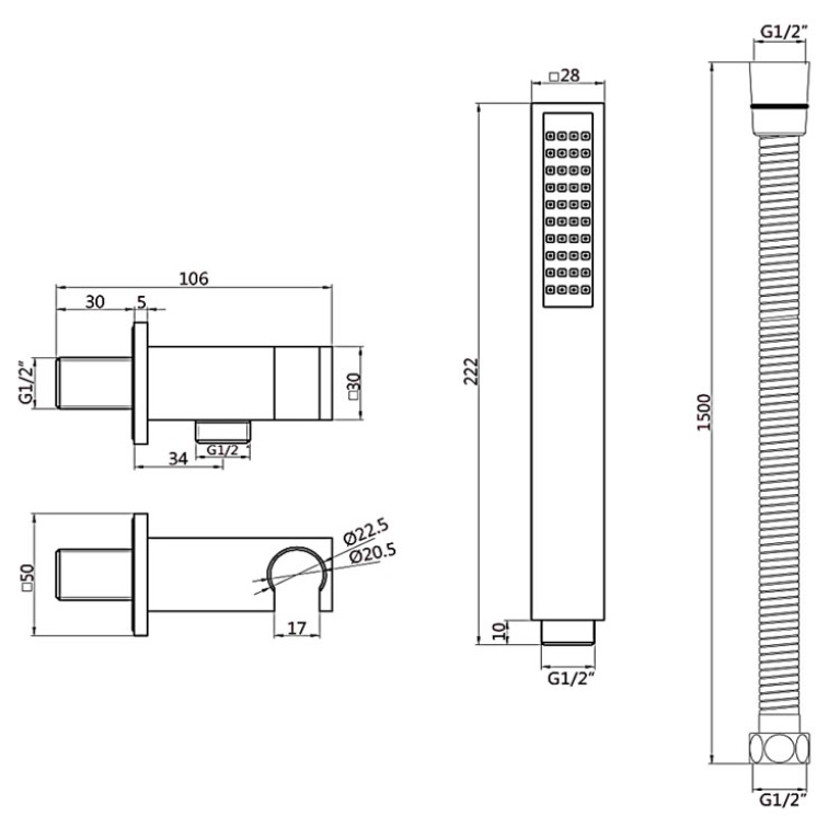 Apex Matt Black Shower Handset & Holder Sanctuary Bathrooms