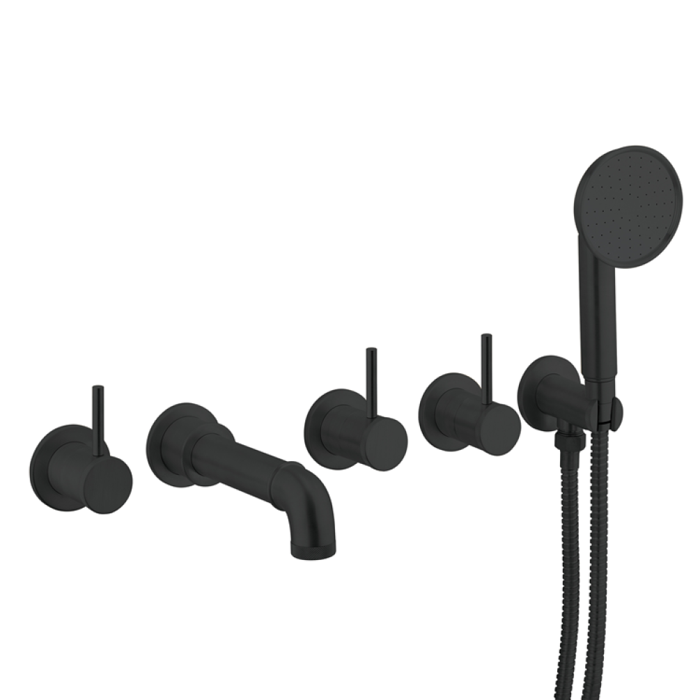 Photo of Crosswater MPRO Industrial Carbon Black 5 Tap Hole Bath Filler & Handset Outline