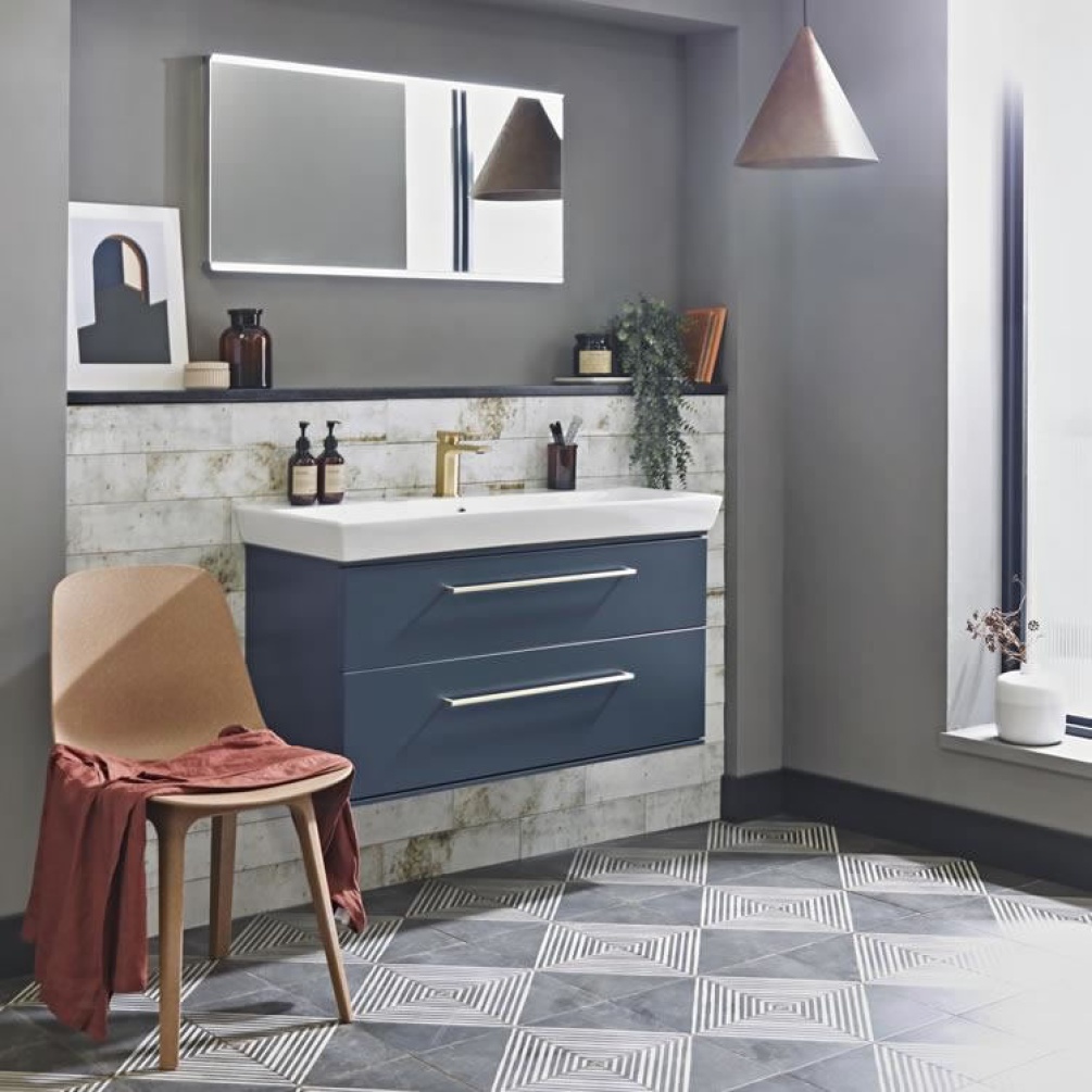 Lifestyle Photo of Roper Rhodes Scheme 1000mm Derwent Blue Wall Mounted Vanity Unit and Basin