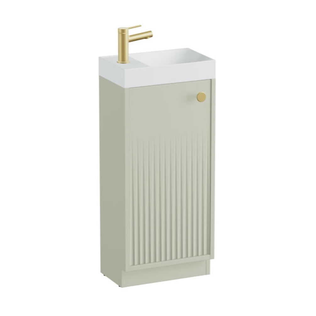 Vado Safari Fluted 400mm Sage Green Floor Mounted Vanity Unit & Mineral Basin